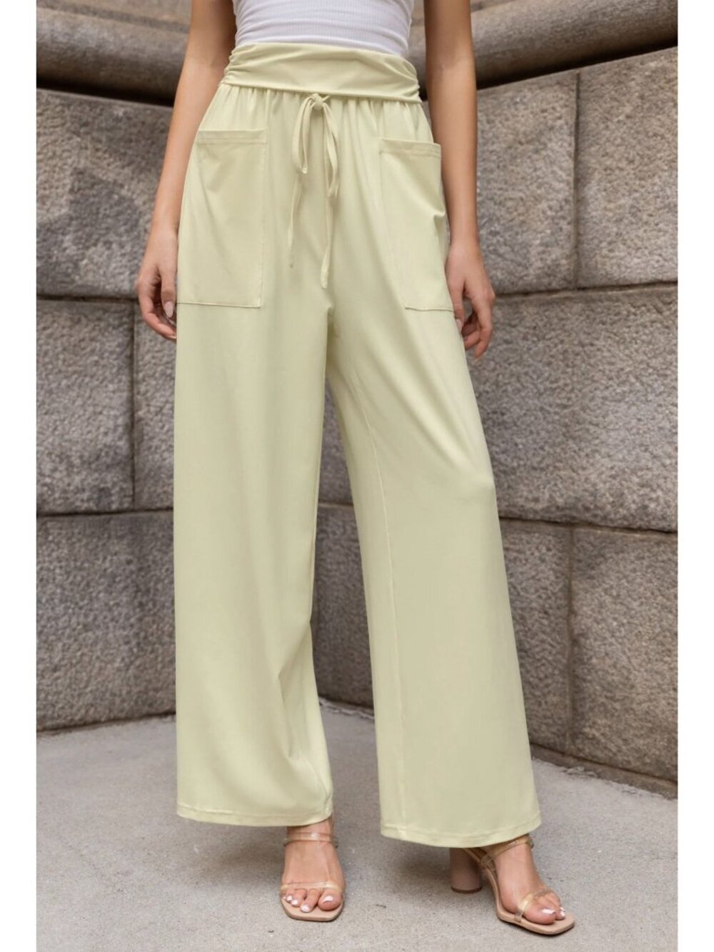 NWT Cupshe Light Yellow Wide Leg Jersey Pants - Size: Small - Picture 11 of 12
